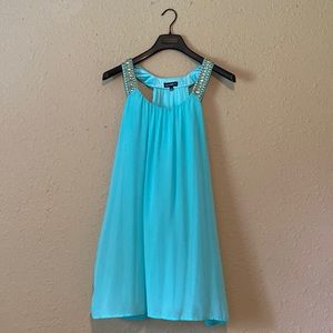 Sequin Hearts Teal A-Line Dress with Beaded Straps